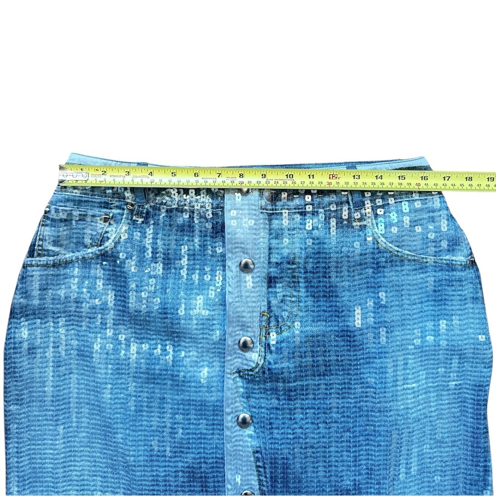 NWT Jean Paul Gaultier Sequins Denim Jeans Trompe L’oeil Midi Skirt - Picture 9 of 11